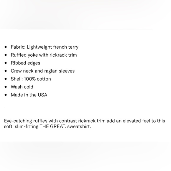 NWT THE GREAT The Shrunken Ruffle Sweatshirt in Washed White - Picture 16 of 16